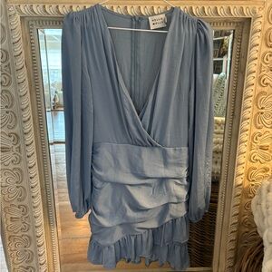 Hello Molly Dusty Blue Long-Sleeve Ruffle Mini Dress